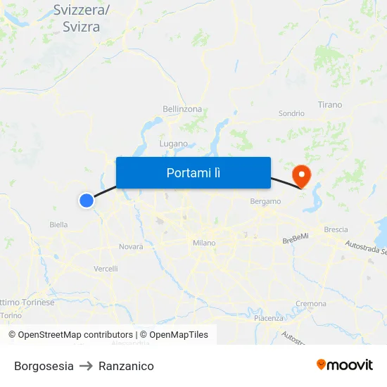Borgosesia to Ranzanico map