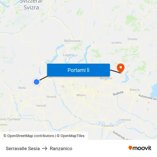 Serravalle Sesia to Ranzanico map