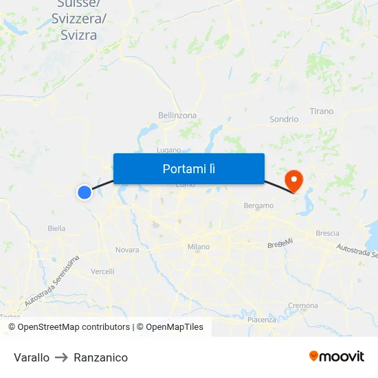Varallo to Ranzanico map