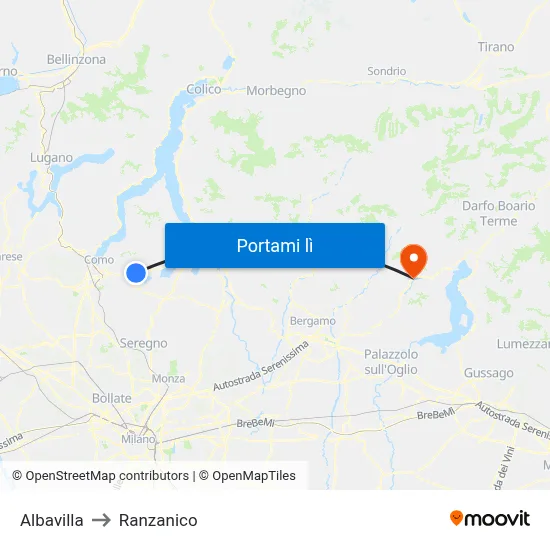Albavilla to Ranzanico map