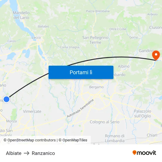 Albiate to Ranzanico map