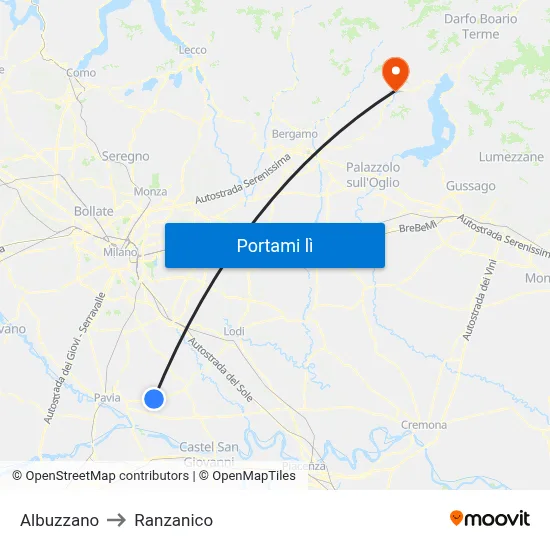 Albuzzano to Ranzanico map