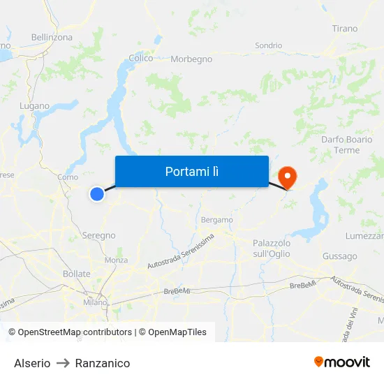 Alserio to Ranzanico map