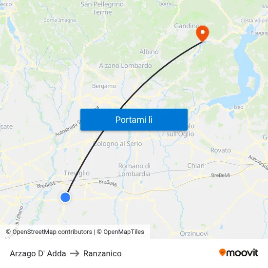 Arzago D' Adda to Ranzanico map