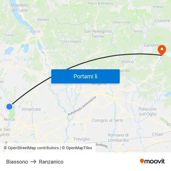 Biassono to Ranzanico map