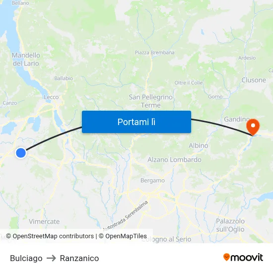 Bulciago to Ranzanico map