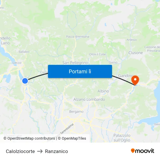 Calolziocorte to Ranzanico map