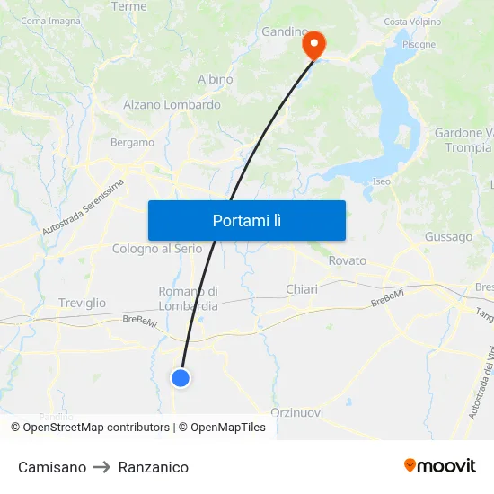 Camisano to Ranzanico map
