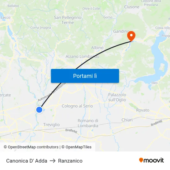 Canonica D' Adda to Ranzanico map