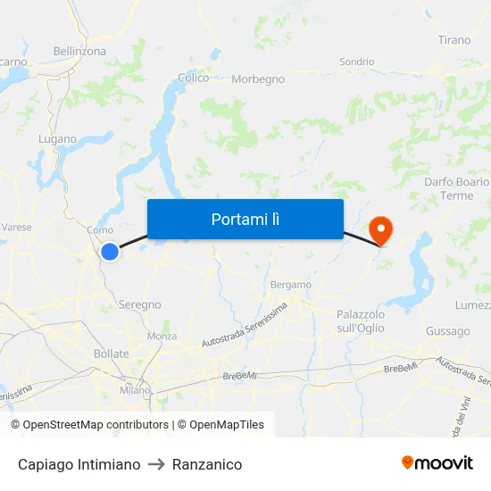 Capiago Intimiano to Ranzanico map