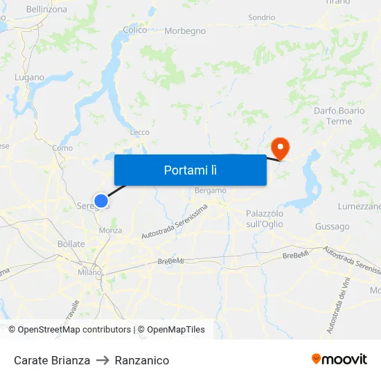 Carate Brianza to Ranzanico map