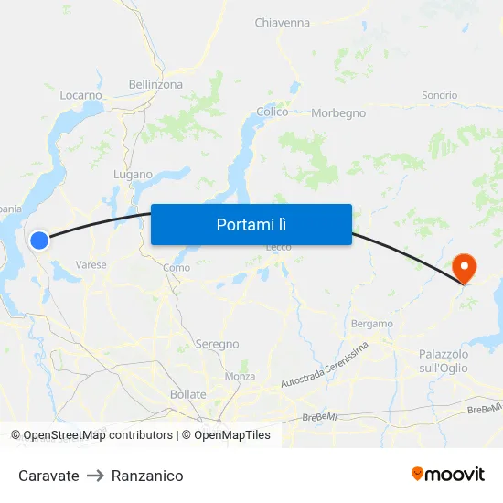 Caravate to Ranzanico map