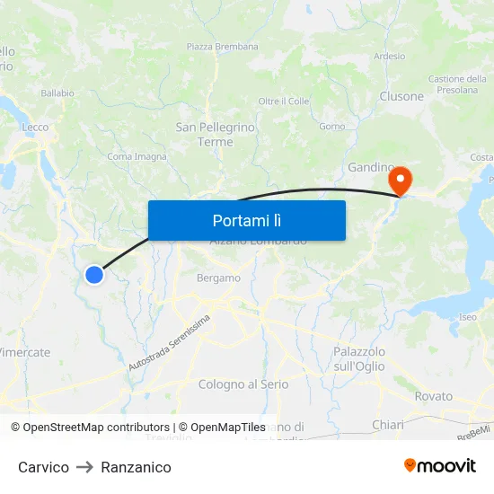 Carvico to Ranzanico map