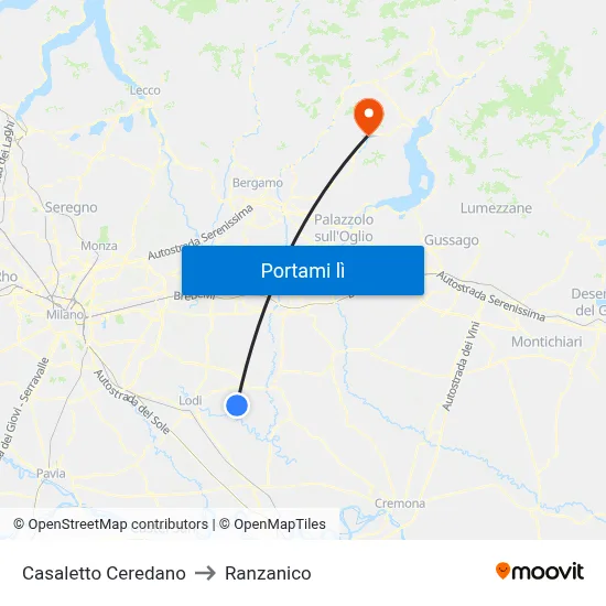 Casaletto Ceredano to Ranzanico map