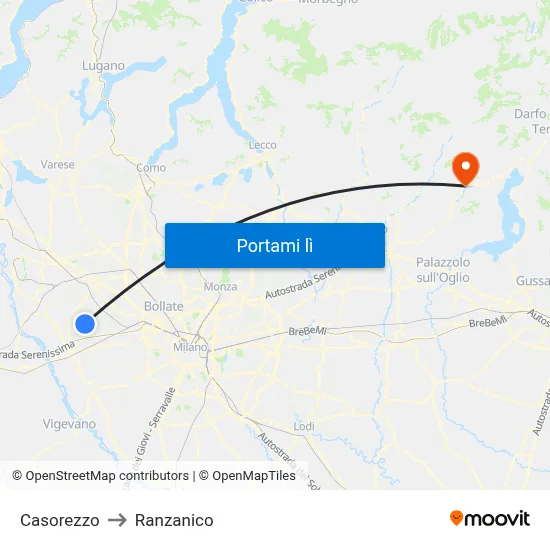 Casorezzo to Ranzanico map