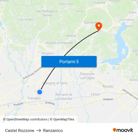 Castel Rozzone to Ranzanico map
