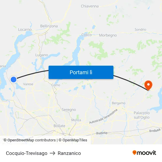 Cocquio-Trevisago to Ranzanico map