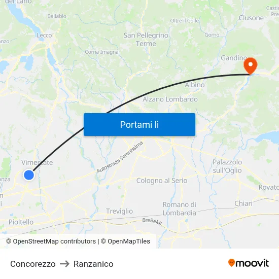 Concorezzo to Ranzanico map