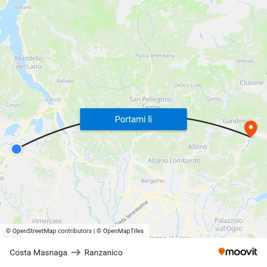 Costa Masnaga to Ranzanico map