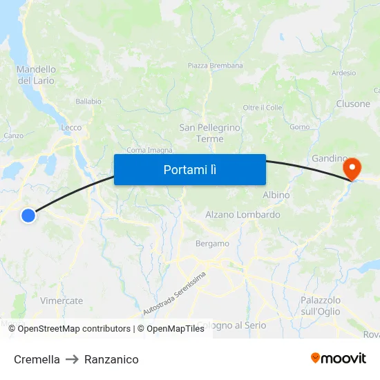 Cremella to Ranzanico map
