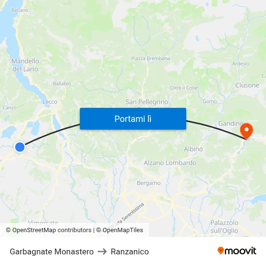 Garbagnate Monastero to Ranzanico map