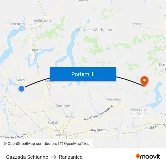 Gazzada Schianno to Ranzanico map