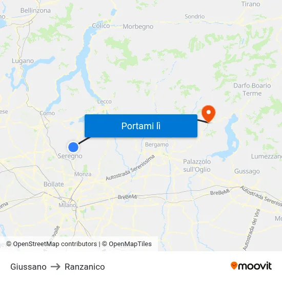 Giussano to Ranzanico map