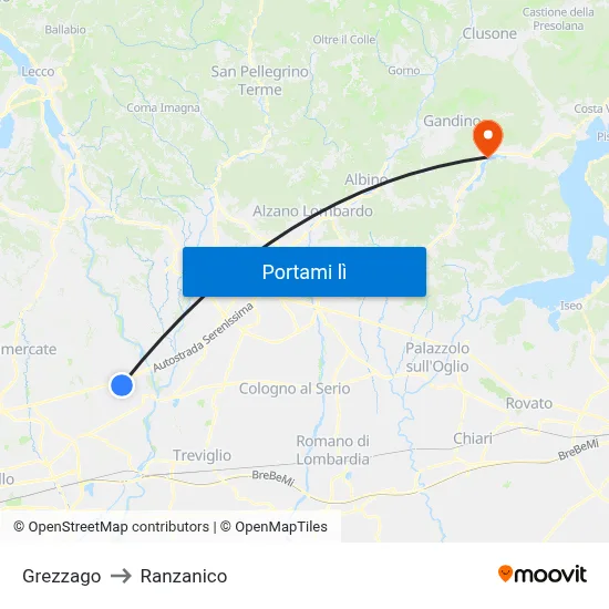 Grezzago to Ranzanico map