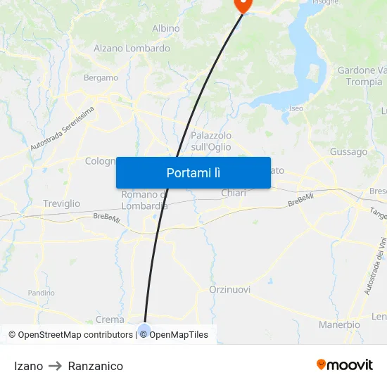 Izano to Ranzanico map