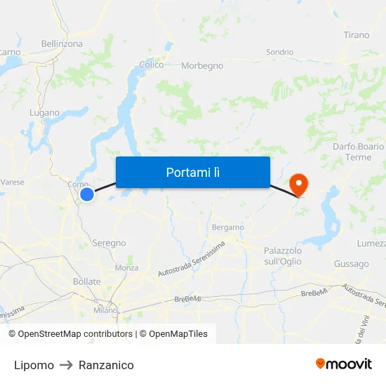 Lipomo to Ranzanico map