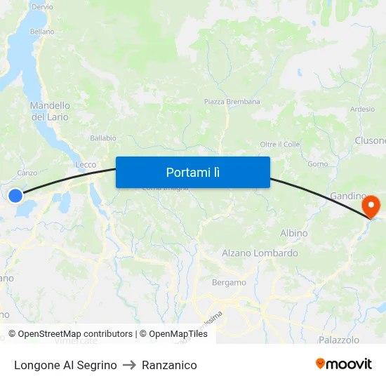 Longone Al Segrino to Ranzanico map