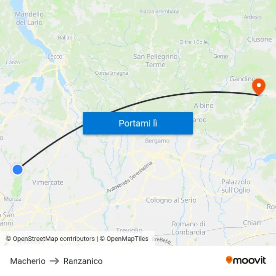 Macherio to Ranzanico map