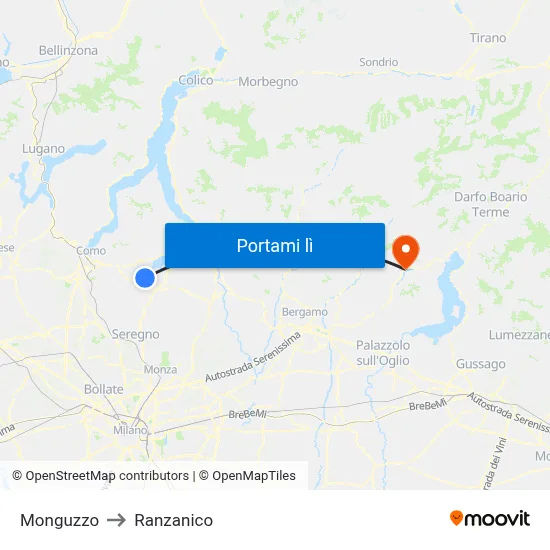 Monguzzo to Ranzanico map