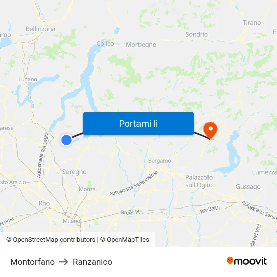 Montorfano to Ranzanico map