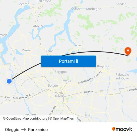 Oleggio to Ranzanico map