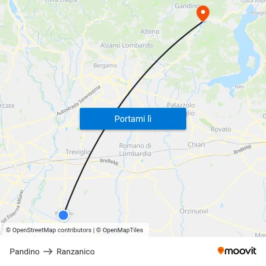 Pandino to Ranzanico map