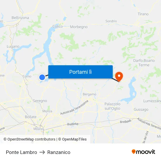 Ponte Lambro to Ranzanico map
