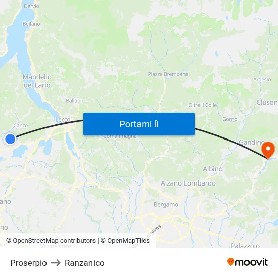 Proserpio to Ranzanico map