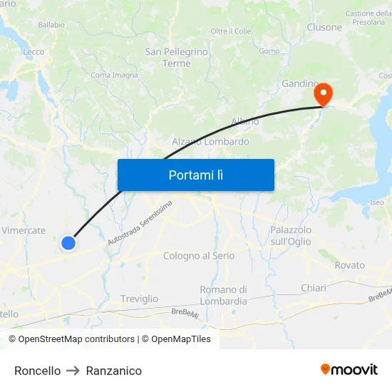Roncello to Ranzanico map