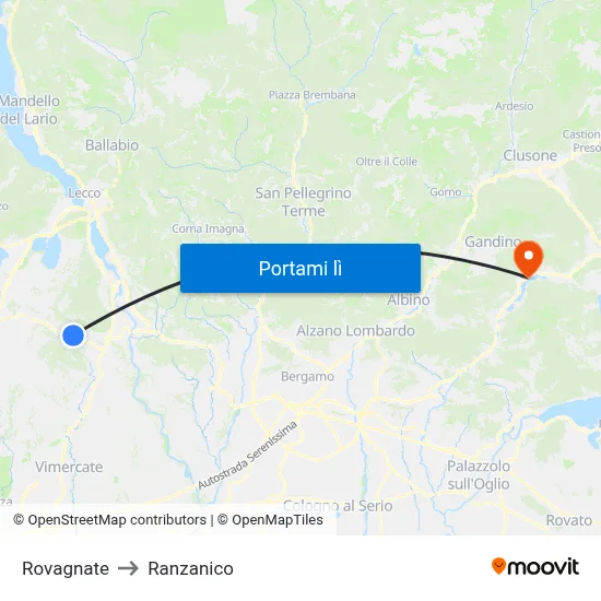 Rovagnate to Ranzanico map