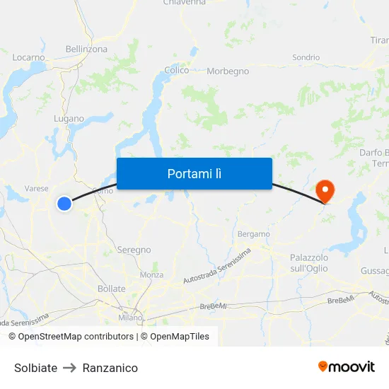 Solbiate to Ranzanico map