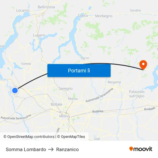 Somma Lombardo to Ranzanico map