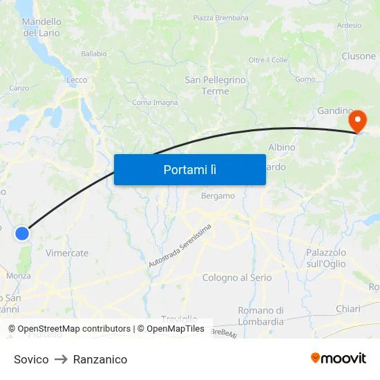Sovico to Ranzanico map