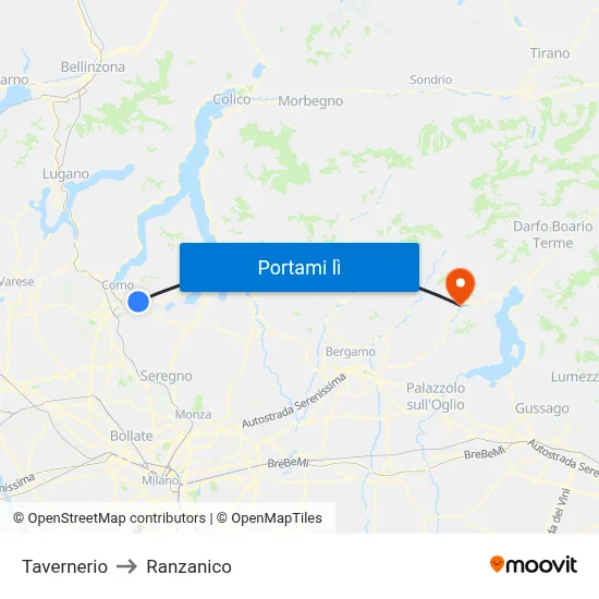 Tavernerio to Ranzanico map