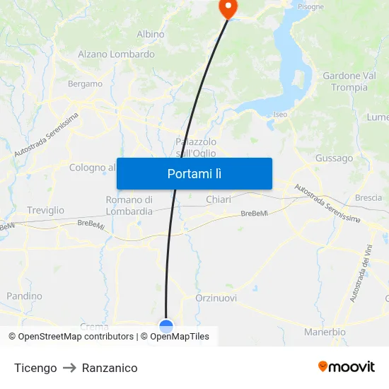 Ticengo to Ranzanico map