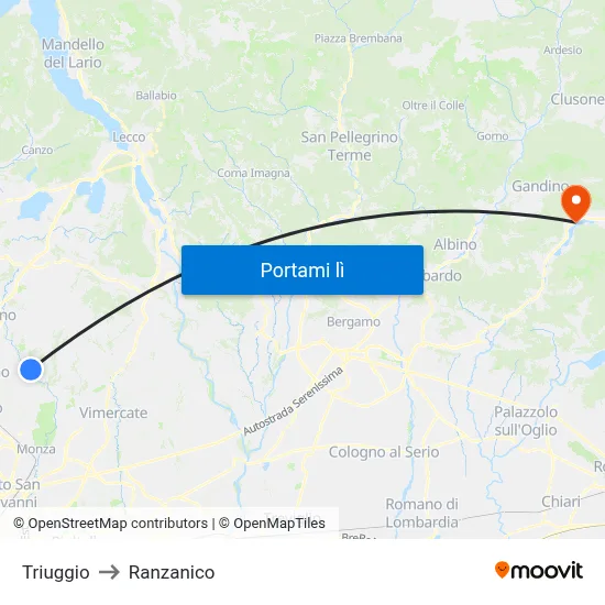 Triuggio to Ranzanico map