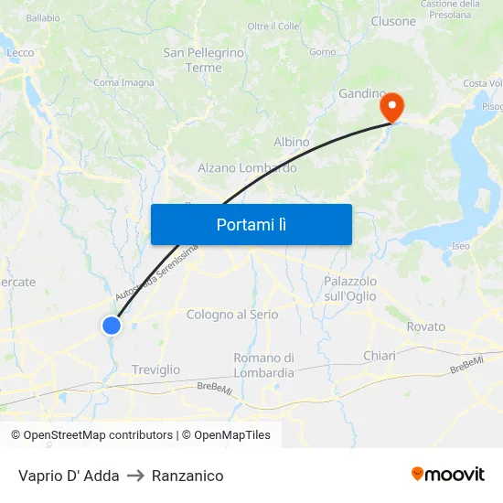 Vaprio D' Adda to Ranzanico map