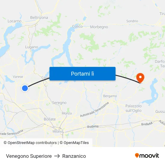 Venegono Superiore to Ranzanico map