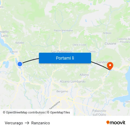 Vercurago to Ranzanico map