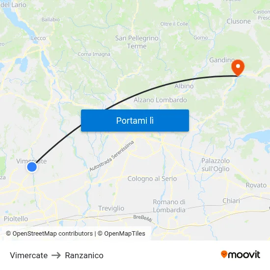Vimercate to Ranzanico map